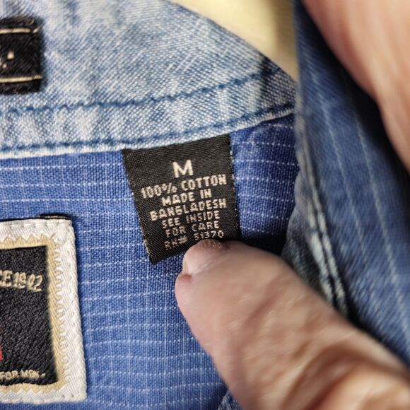 Wrangler Hero Blue Windowpane Short Sleeve Button Down Shirt Men’s Medium - Picture 7 of 8